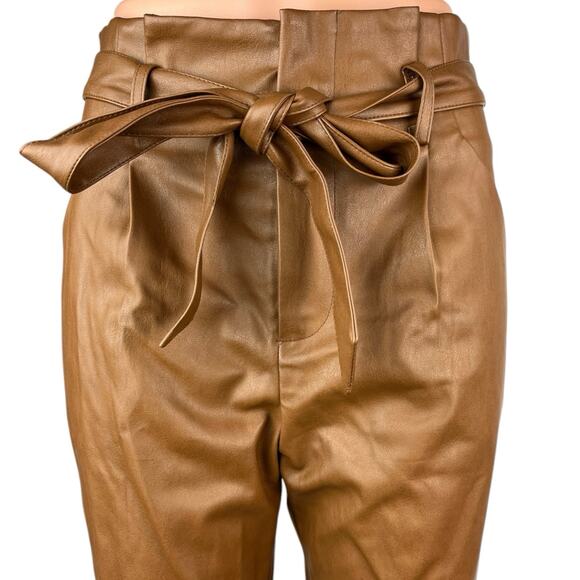 NEW Lucy Paris Brown Faux Vegan Leather Paperbag Tie Belt Trousers Pants Sz S - Picture 4 of 6